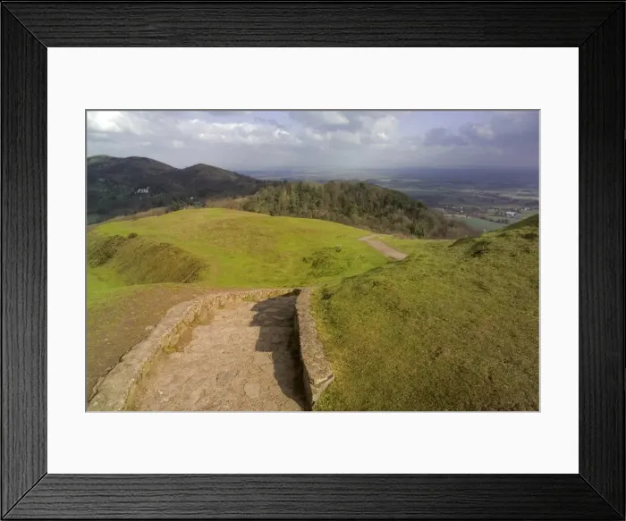 Framed Print : View from Hereford Beacon known as British Camp, site of ancient earthwork Framed Print : View from Hereford Beacon known as British Camp, site of ancient earthwork