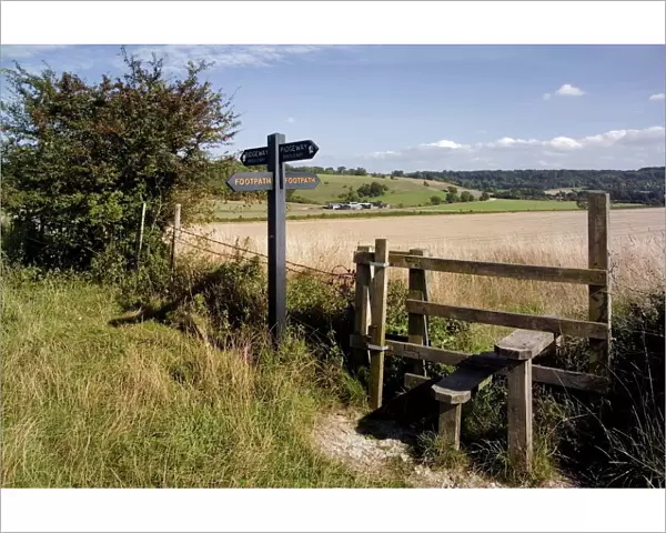 Stile on the Ridgeway Path, Pitstone Hill, Chilterns, Buckinghamshire, England