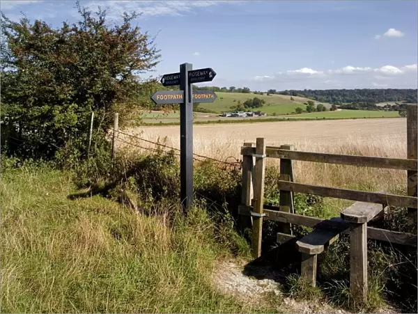 Stile on the Ridgeway Path, Pitstone Hill, Chilterns, Buckinghamshire, England