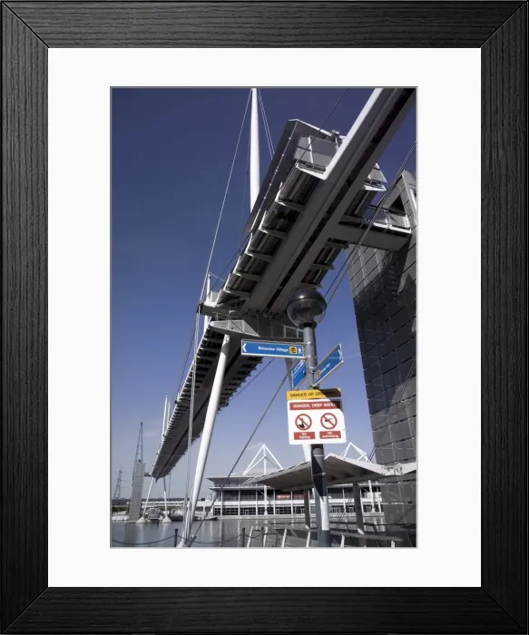 Framed Print : Pedestrian bridge, Royal Victoria Dock, Newham, Docklands, London, England Framed Print : Pedestrian bridge, Royal Victoria Dock, Newham, Docklands, London, England