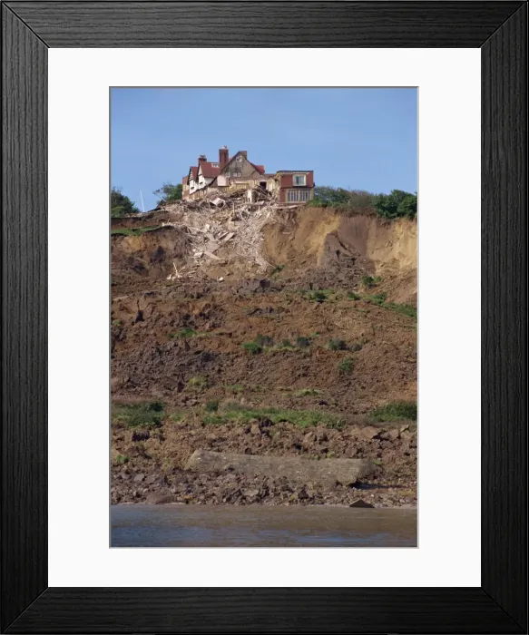 Framed Print : Landslide taking part of the Holbeck Hall Hotel down 30m clay slope on 6th June 1993 Framed Print : Landslide taking part of the Holbeck Hall Hotel down 30m clay slope on 6th June 1993