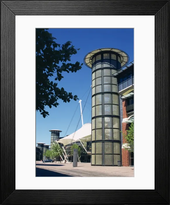 Framed Print : Glass stair wells of Inland Revenue offices, Nottingham, Nottinghamshire Framed Print : Glass stair wells of Inland Revenue offices, Nottingham, Nottinghamshire