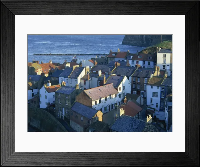 Framed Print : View over rooftops of the fishing village of Staithes, North Yorkshire coast Framed Print : View over rooftops of the fishing village of Staithes, North Yorkshire coast