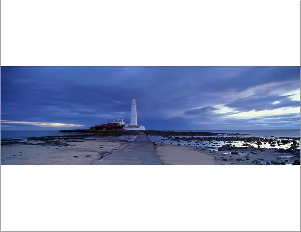 St. Marys Lighthouse and St. Marys Island in stormy weather, near Whitley Bay