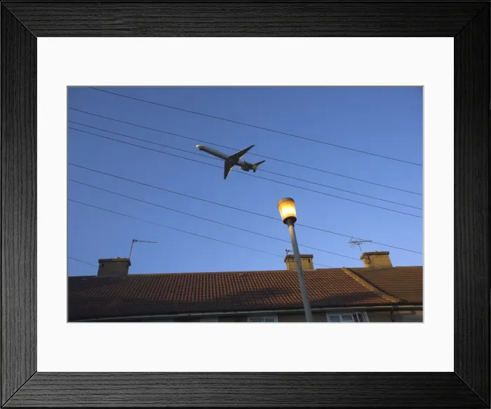 Framed Print : Aeroplane above houses, Hounslow, Greater London, England, United Kingdom, Europe Framed Print : Aeroplane above houses, Hounslow, Greater London, England, United Kingdom, Europe