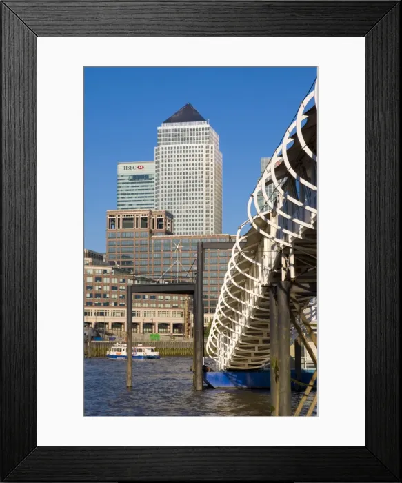 Framed Print : Ferry pier, Hilton Hotel and Canary Wharf, Docklands, London, England, United Kingdom Framed Print : Ferry pier, Hilton Hotel and Canary Wharf, Docklands, London, England, United Kingdom