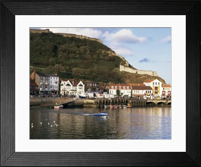 Framed Print : Harbour, with castle on hill above, Scarborough, Yorkshire, England, United Kingdom Framed Print : Harbour, with castle on hill above, Scarborough, Yorkshire, England, United Kingdom