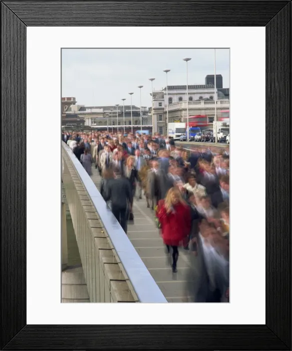 Framed Print : Commuter crowd crossing bridge, City of London, London, England, United Kingdom, Europe Framed Print : Commuter crowd crossing bridge, City of London, London, England, United Kingdom, Europe