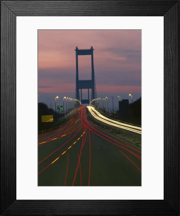 Framed Print : Time-lapsed view of traffic crossing the First (Old) Severn Bridge, Avon Framed Print : Time-lapsed view of traffic crossing the First (Old) Severn Bridge, Avon