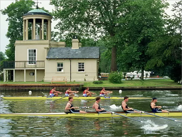 Coxless fours on the course, Henley Royal Regatta, Oxfordshire, England