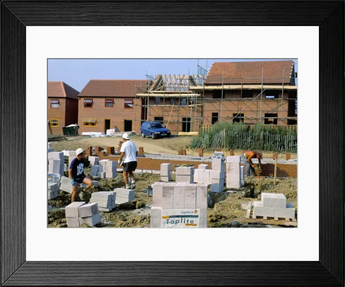Framed Print : Building site for new homes, Milton Keynes, Buckinghamshire, England, United Kingdom Framed Print : Building site for new homes, Milton Keynes, Buckinghamshire, England, United Kingdom