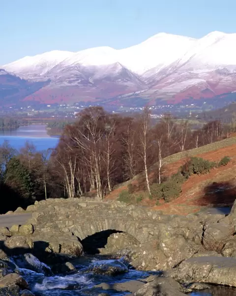 Ashness Bridge, Skiddaw in the background, Lake District National Park