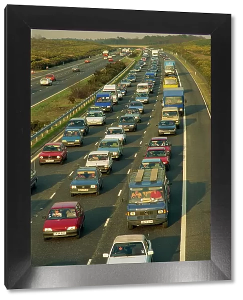 Traffic jam on the M3 at Chobham, Surrey, England, United Kingdom, Europe