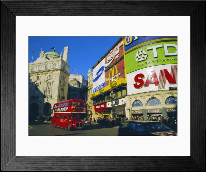 Framed Print : Double decker bus and advertisements, Piccadilly Circus, London, England, UK Framed Print : Double decker bus and advertisements, Piccadilly Circus, London, England, UK