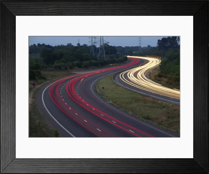 Framed Print : Light trails on the Guildford by-pass at dusk in Surrey, England, United Kingdom, Europe Framed Print : Light trails on the Guildford by-pass at dusk in Surrey, England, United Kingdom, Europe
