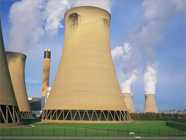 Cooling towers at the Drax Power Station in North Yorkshire, England, United Kingdom
