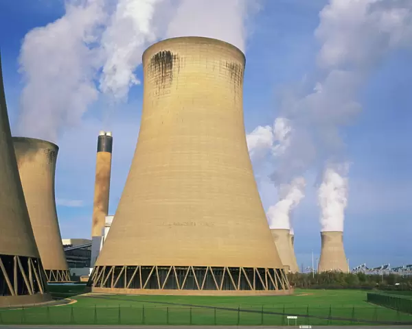 Cooling towers at the Drax Power Station in North Yorkshire, England, United Kingdom