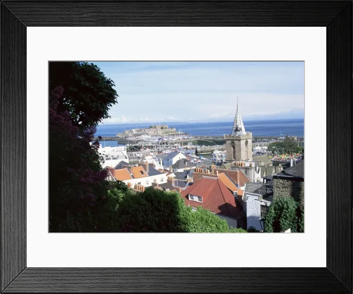 Framed Print : View over St. Peter Port to Castle Cornet, Guernsey, Channel Islands, United Kingdom Framed Print : View over St. Peter Port to Castle Cornet, Guernsey, Channel Islands, United Kingdom