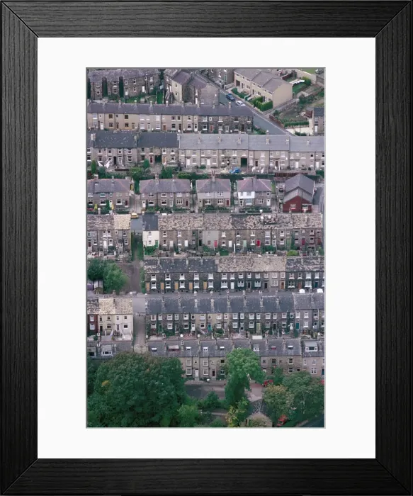 Framed Print : Aerial view of back to back housing near Bradford, Yorkshire, England, United Kingdom Framed Print : Aerial view of back to back housing near Bradford, Yorkshire, England, United Kingdom