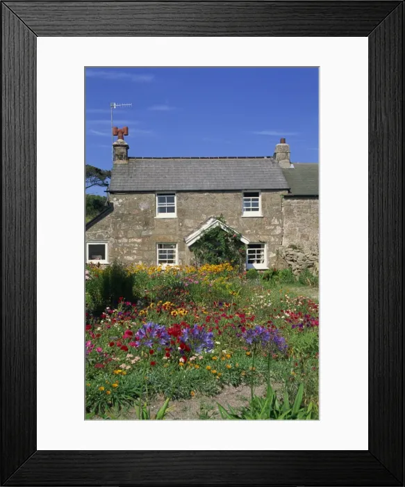 Framed Print : Stone cottage and colourful garden at New Grimsby on Tresco in the Scilly Isles Framed Print : Stone cottage and colourful garden at New Grimsby on Tresco in the Scilly Isles