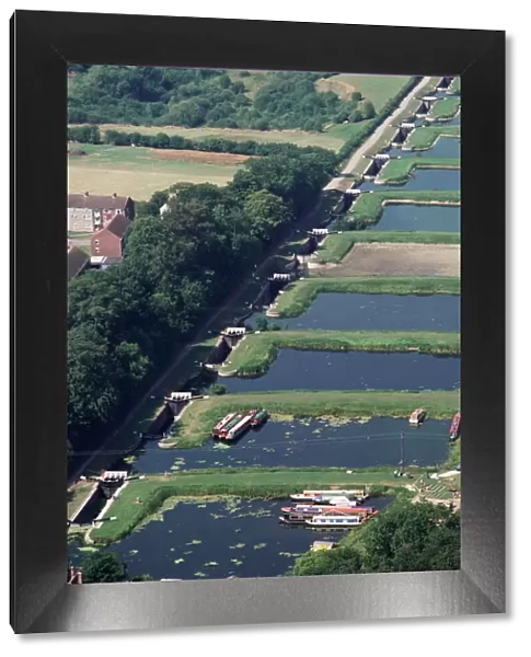 Caen flight of locks on the Kennet and Avon Canal near Devizes, Wiltshire