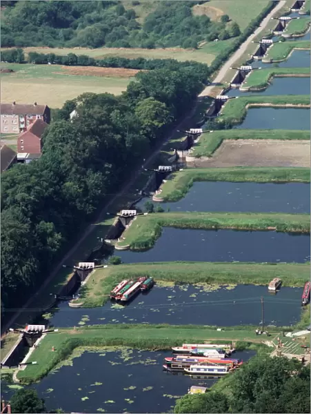Caen flight of locks on the Kennet and Avon Canal near Devizes, Wiltshire