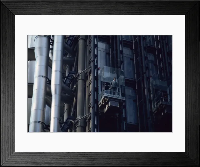 Framed Print : Exterior lift on the Lloyds Building, designed by Richard Rogers, City of London Framed Print : Exterior lift on the Lloyds Building, designed by Richard Rogers, City of London