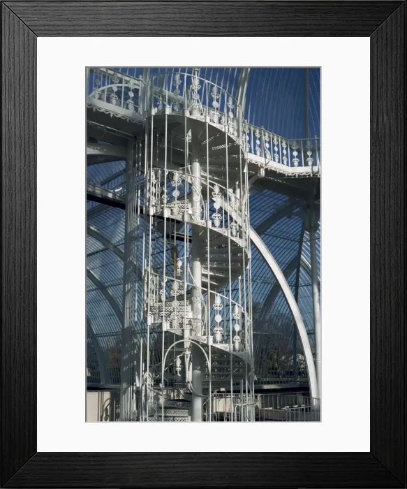 Framed Print : Spiral staircase in the Palm House during refurbishments, before the plants had been replaced Framed Print : Spiral staircase in the Palm House during refurbishments, before the plants had been replaced