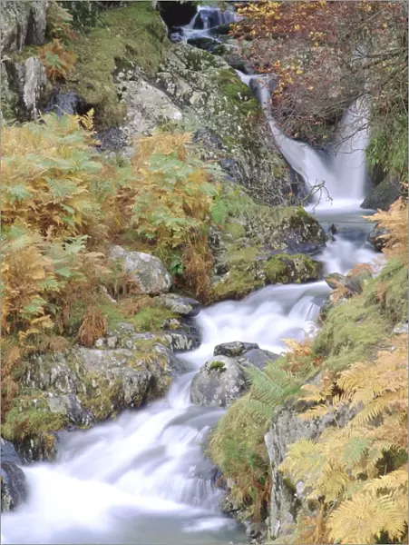 Stream tumbling over rocks, Lake District, Cumbria, England, UK, Europe