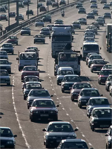 Heavy traffic on the M25 motorway in England, United Kingdom, Europe