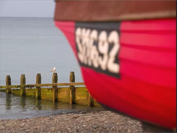 Fishing boat, Worthing beach, West Sussex, England, United Kingdom, Europe