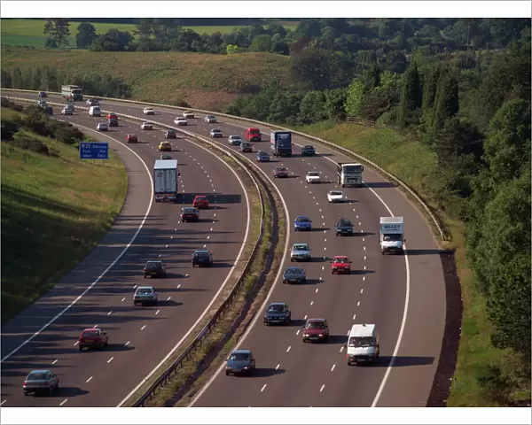 Vans, cars and lorries on the M25 motorway in England, United Kingdom, Europe