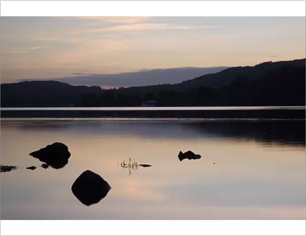 Sunset on Coniston Water in autumn, Coniston, Lake District National Park