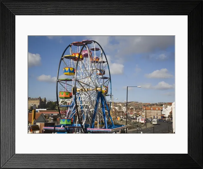 Framed Print : Big ferris wheel in Luna Park Amusements funfair by harbour, Scarborough Framed Print : Big ferris wheel in Luna Park Amusements funfair by harbour, Scarborough