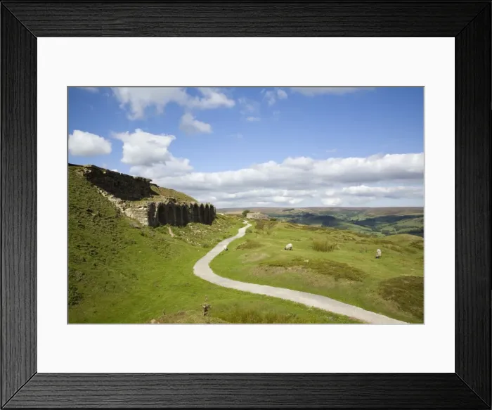Framed Print : Remains of kilns from old ironstone workings on Rosedale Moor with view to Esk Dale valley Framed Print : Remains of kilns from old ironstone workings on Rosedale Moor with view to Esk Dale valley