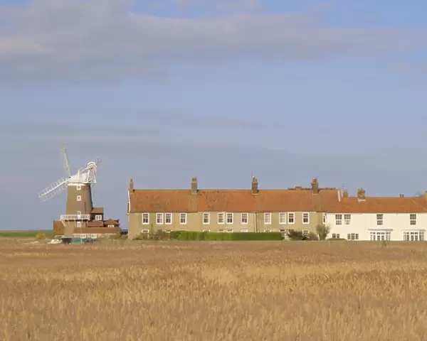 Reedbeds and Cley windmill, 18th century tower windmill on old quay, Cley-next-the-Sea