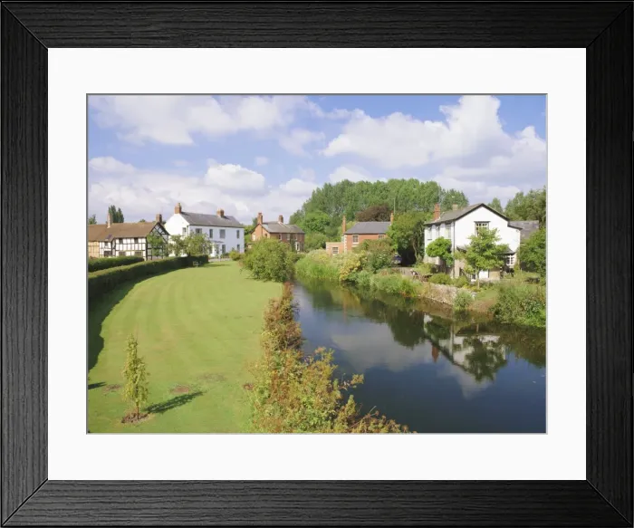 Framed Print : Cottages and River Arrow from the bridge, Eardisland, Herefordshire, England, UK, Europe
