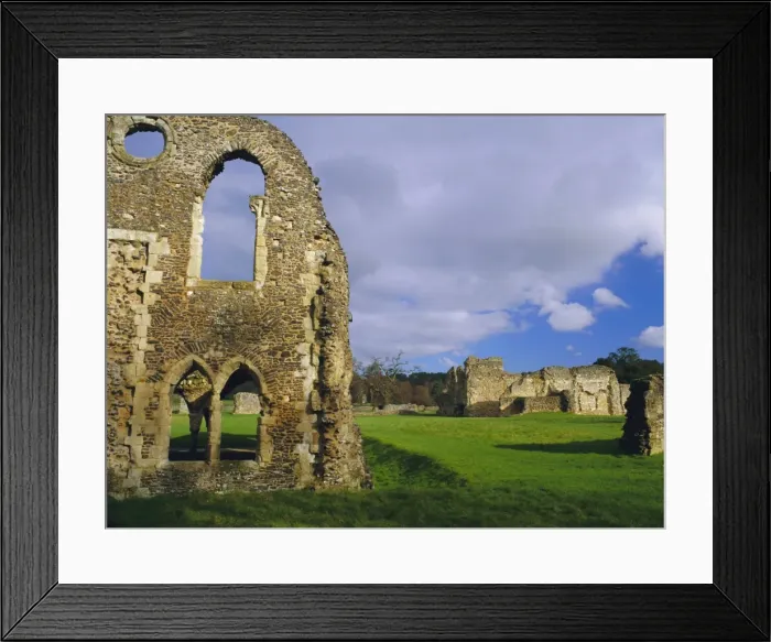 Framed Print : South gabled end of the lay brothers refectory and remains of the church beyond Framed Print : South gabled end of the lay brothers refectory and remains of the church beyond