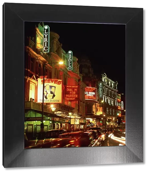 Theatreland, illuminated at night, Shaftesbury Avenue, London, England