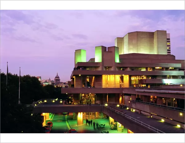 The National Theatre in the evening, South Bank, London, England, UK