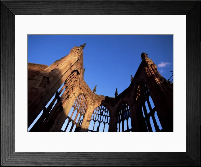 Framed Print : Cathedral ruins in evening light, Coventry, West Midlands, England, United Kingdom Framed Print : Cathedral ruins in evening light, Coventry, West Midlands, England, United Kingdom