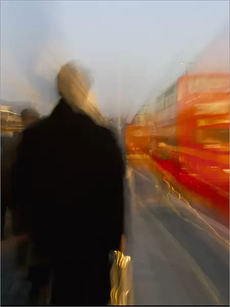 Commuters and buses on Waterloo Bridge, London, England, United Kingdom, Europe