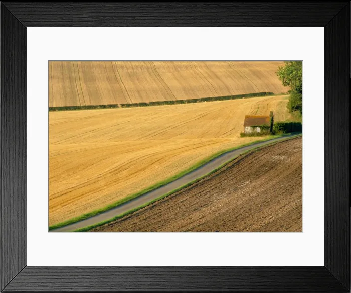 Framed Print : Fields and rural road near Old Winchester Hill, Hampshire, England, UK Framed Print : Fields and rural road near Old Winchester Hill, Hampshire, England, UK