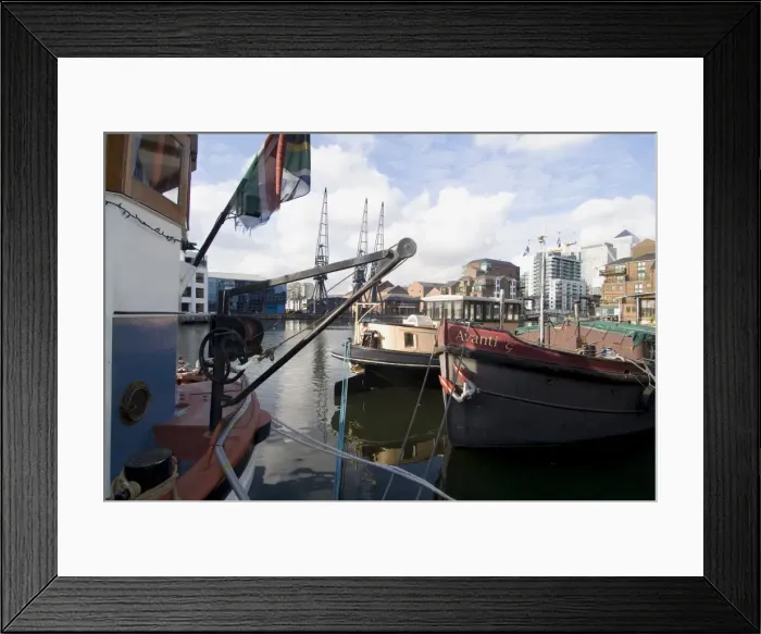 Framed Print : Boats near Canary Wharf, Docklands, London E14, England, United Kingdom, Europe Framed Print : Boats near Canary Wharf, Docklands, London E14, England, United Kingdom, Europe