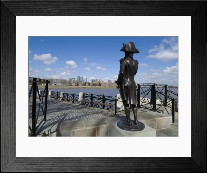 Framed Print : Statue of Horatio Nelson overlooking the Thames and Canary Wharf, near the Trafalgar Pub Framed Print : Statue of Horatio Nelson overlooking the Thames and Canary Wharf, near the Trafalgar Pub