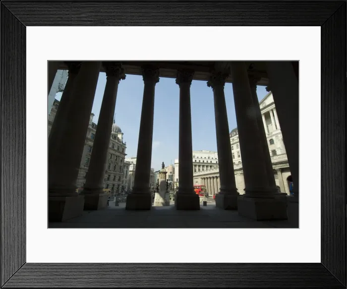 Framed Print : Bank of England seen from the steps of the Royal Exchange, City of London Framed Print : Bank of England seen from the steps of the Royal Exchange, City of London