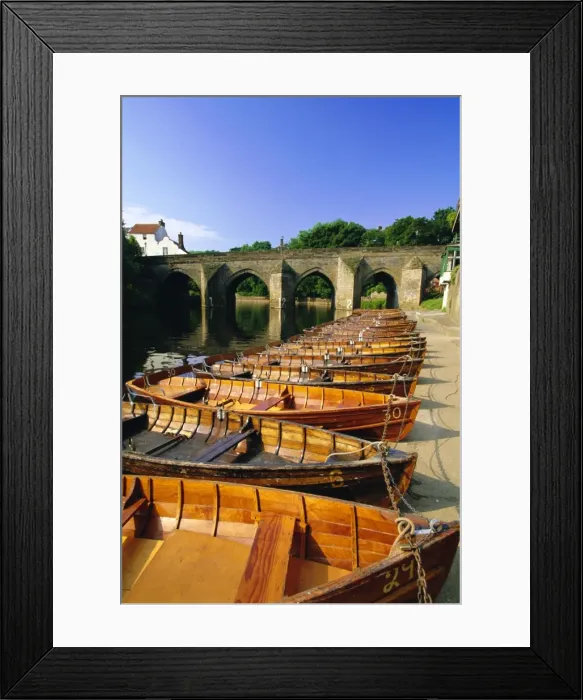 Framed Print : Rowing boats on River Wear and Elvet Bridge, Durham, County Durham, England, UK Framed Print : Rowing boats on River Wear and Elvet Bridge, Durham, County Durham, England, UK