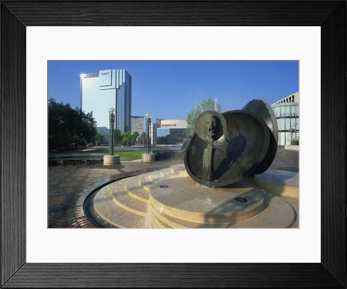 Framed Print : Modern sculpture and fountain, Centenary Square, city centre, Birmingham Framed Print : Modern sculpture and fountain, Centenary Square, city centre, Birmingham