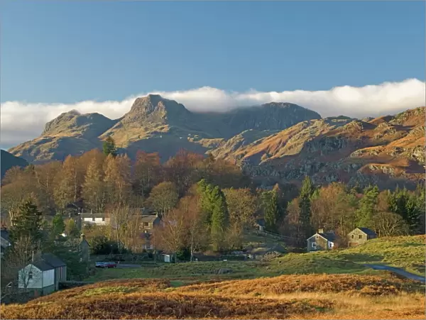 Elterwater village with Langdale Pikes, Lake District National Park, Cumbria