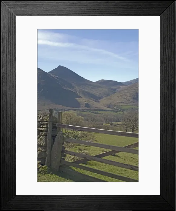 Framed Print : View through gateway across Newlands Valley to Causey Pike, Lake District National Park Framed Print : View through gateway across Newlands Valley to Causey Pike, Lake District National Park